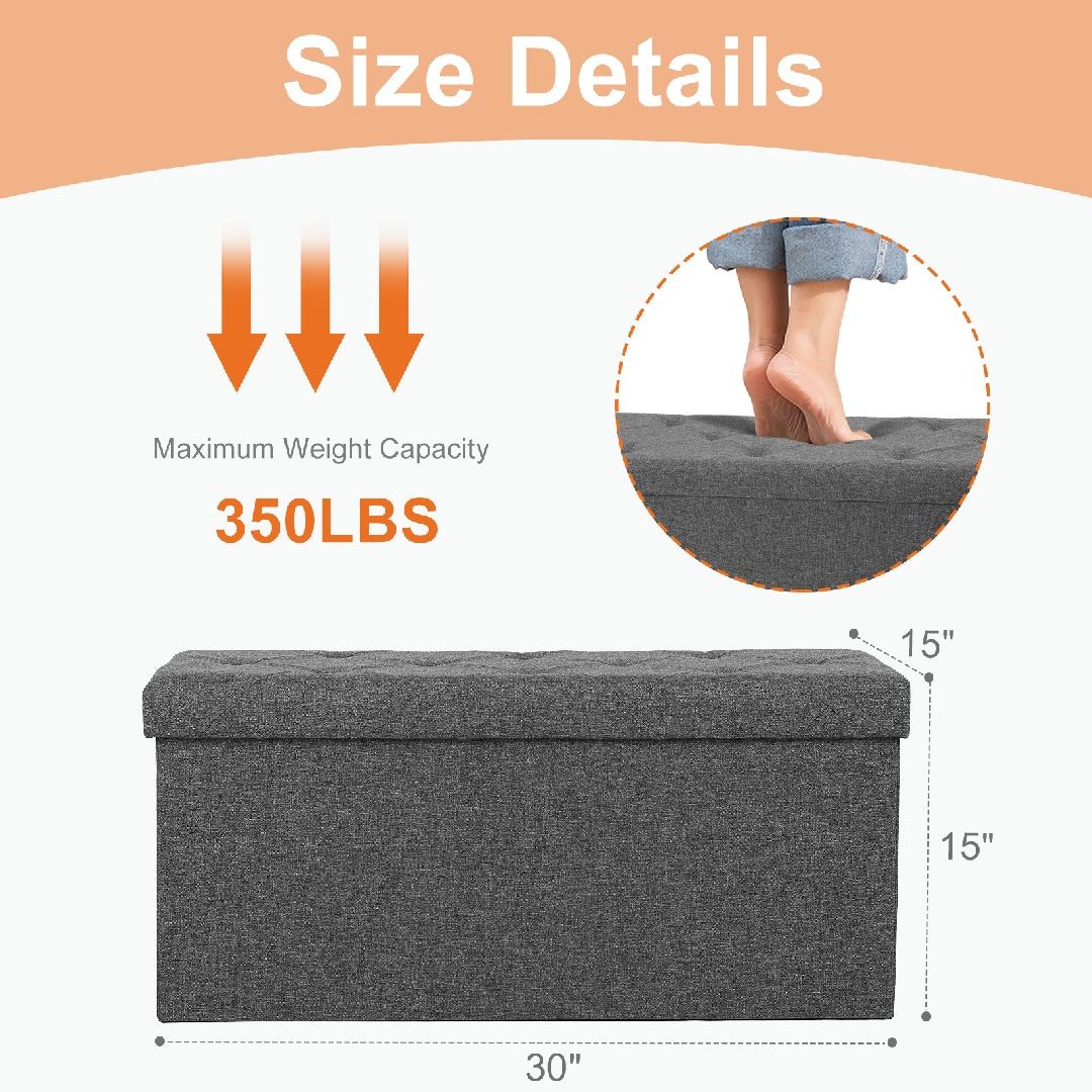 Storage Ottoman With Thicker Foam Padded Seat, Folding Foot Rest For Living Room End Of Bed Bench