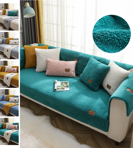 Modern Solid Color Winter Lamb Wool Sofa Towel Thicken Plush Soft And Smooth Sofa Covers For Living Room Anti-slip Couch Cover