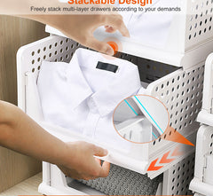 4 Packs Plastic Storage Box With Slide Rail Stackable  For Living Room Bedroom Wardrobe