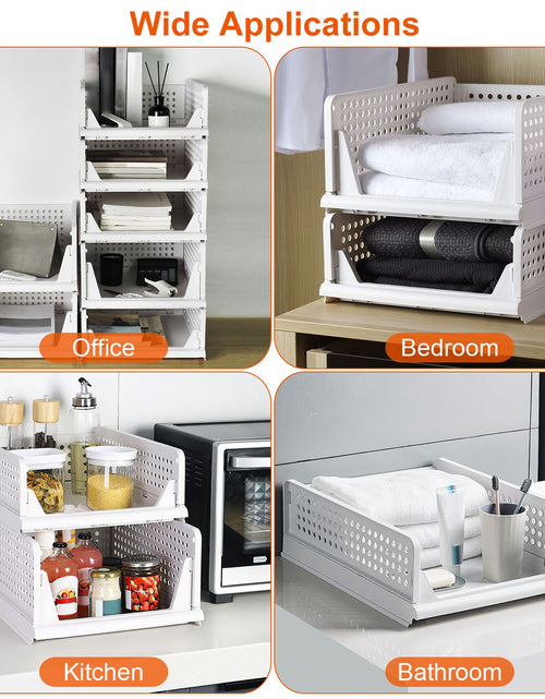 Load image into Gallery viewer, 4 Packs Plastic Storage Box With Slide Rail Stackable  For Living Room Bedroom Wardrobe
