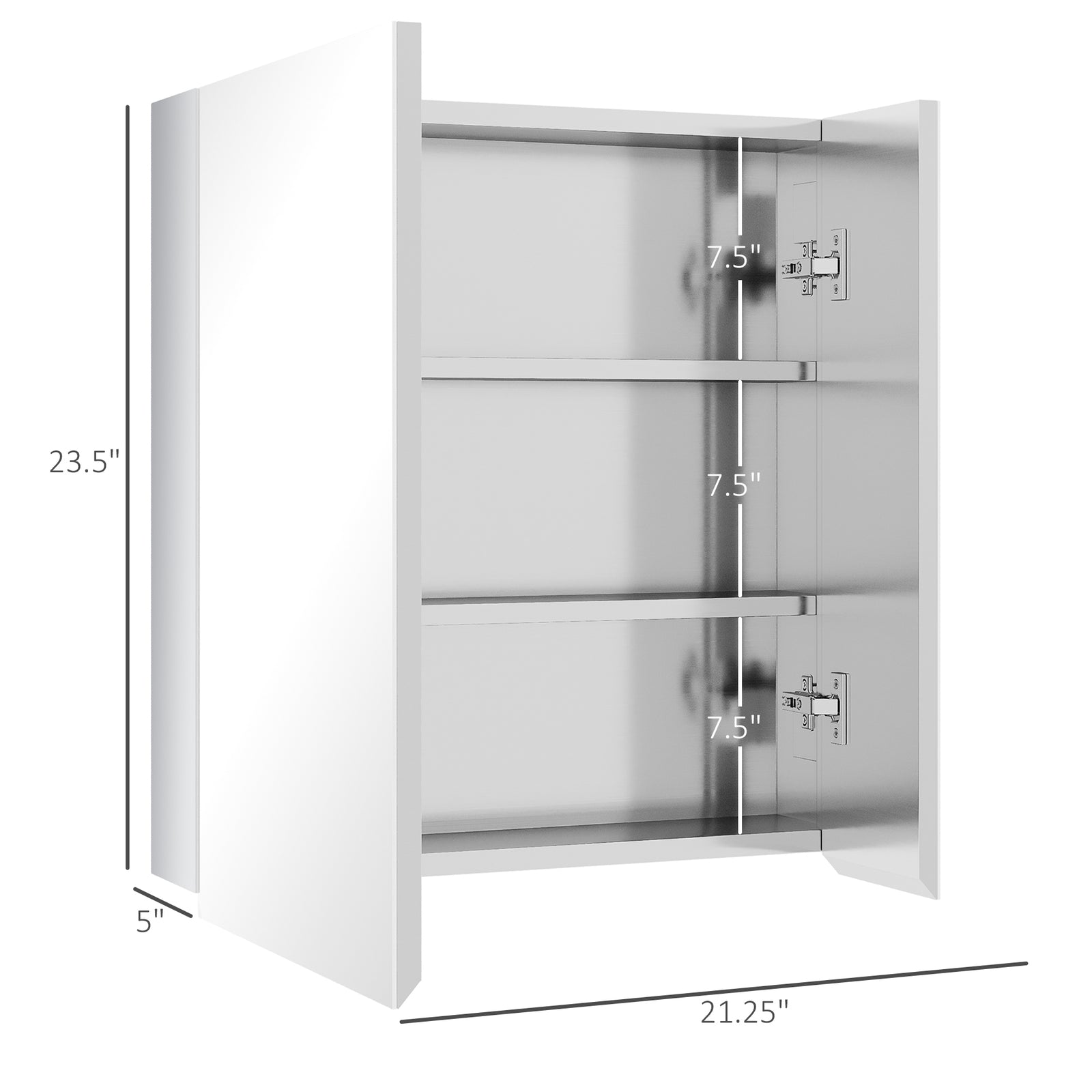 Wall Mounted Bathroom Medicine Cabinet with Hinged Door Storage Shelves for Living Room and Laundry Room Silver
