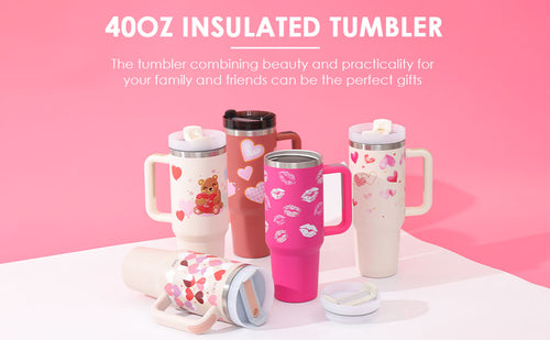 Load image into Gallery viewer, 40 Oz Tumbler With Handle Straw Insulated, Stainless Steel Spill Proof Vacuum Coffee Cup Tumbler With Lid Tapered Mug Gifts For Valentine Lover Suitable For Car Gym Office Travel
