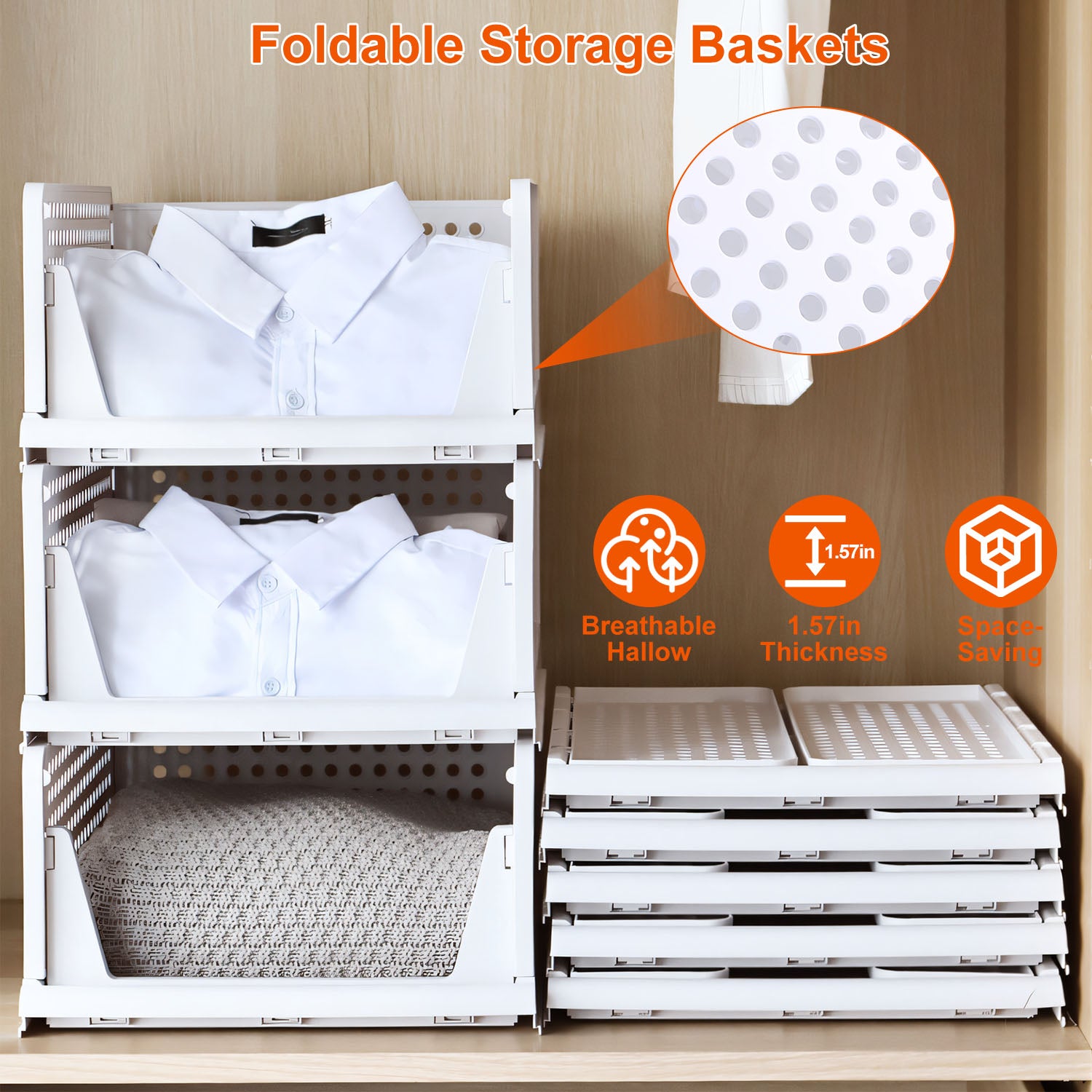 4 Packs Plastic Storage Box With Slide Rail Stackable  For Living Room Bedroom Wardrobe