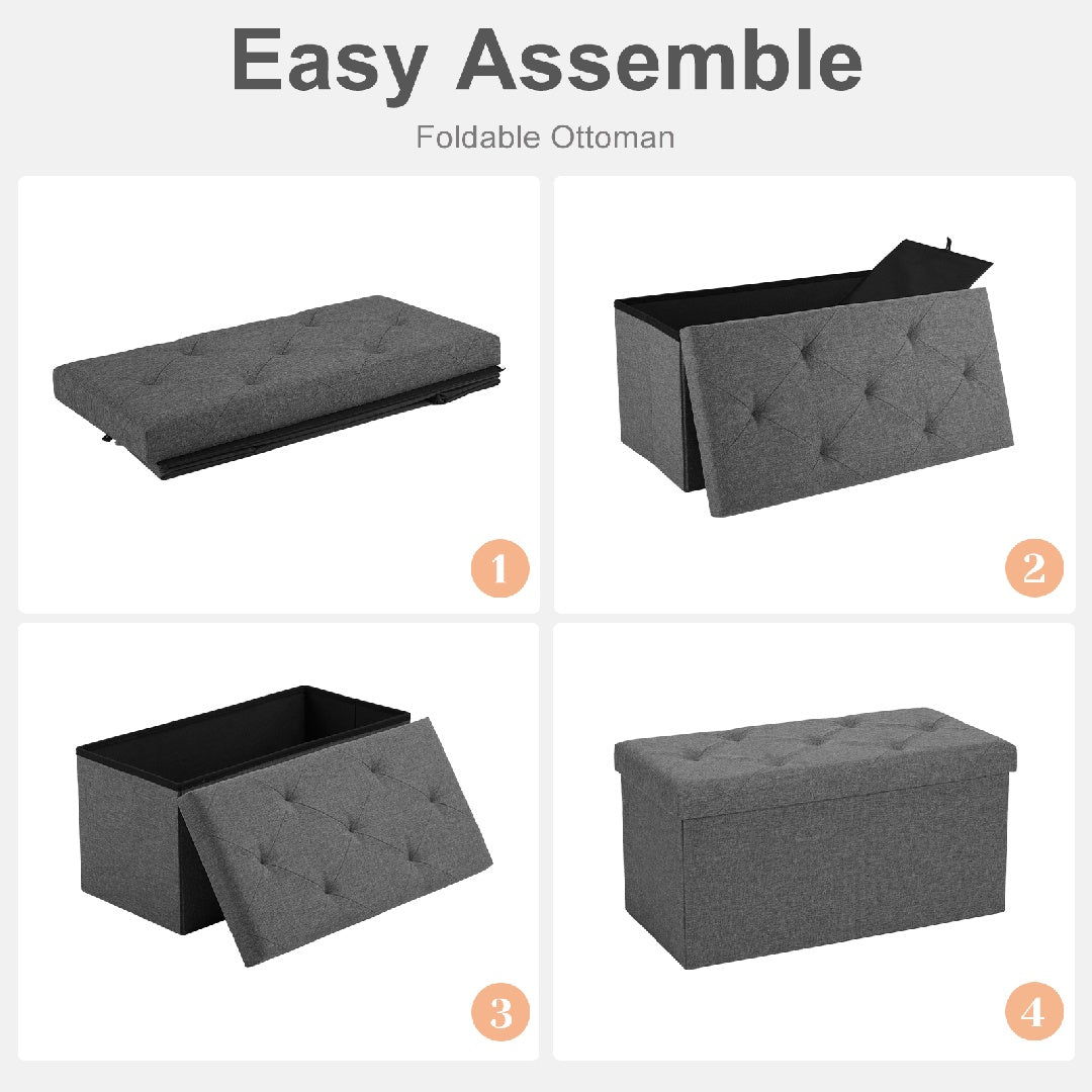 Storage Ottoman With Thicker Foam Padded Seat, Folding Foot Rest For Living Room End Of Bed Bench