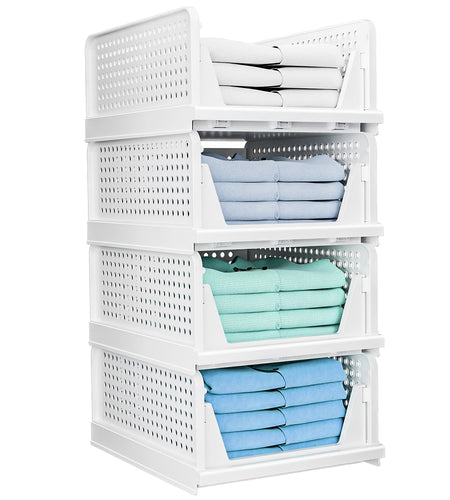 4 Packs Plastic Storage Box With Slide Rail Stackable  For Living Room Bedroom Wardrobe