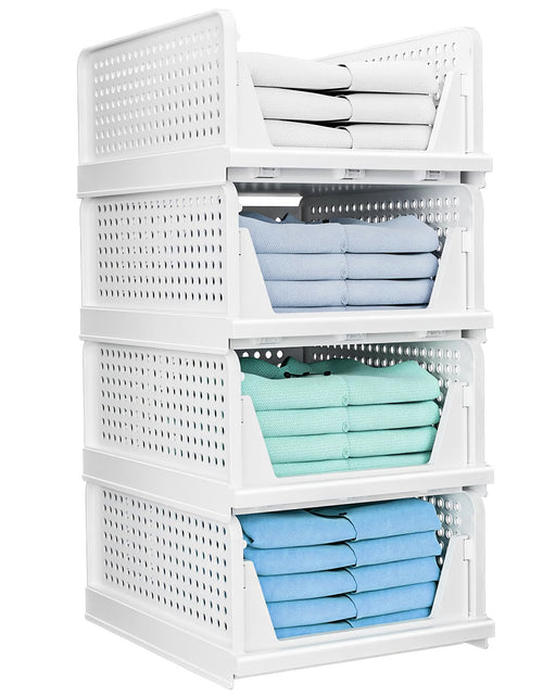Load image into Gallery viewer, 4 Packs Plastic Storage Box With Slide Rail Stackable  For Living Room Bedroom Wardrobe
