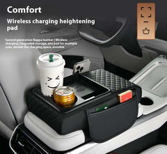 Leather automobile armrest box with wireless charging and multifunctional storage compartments