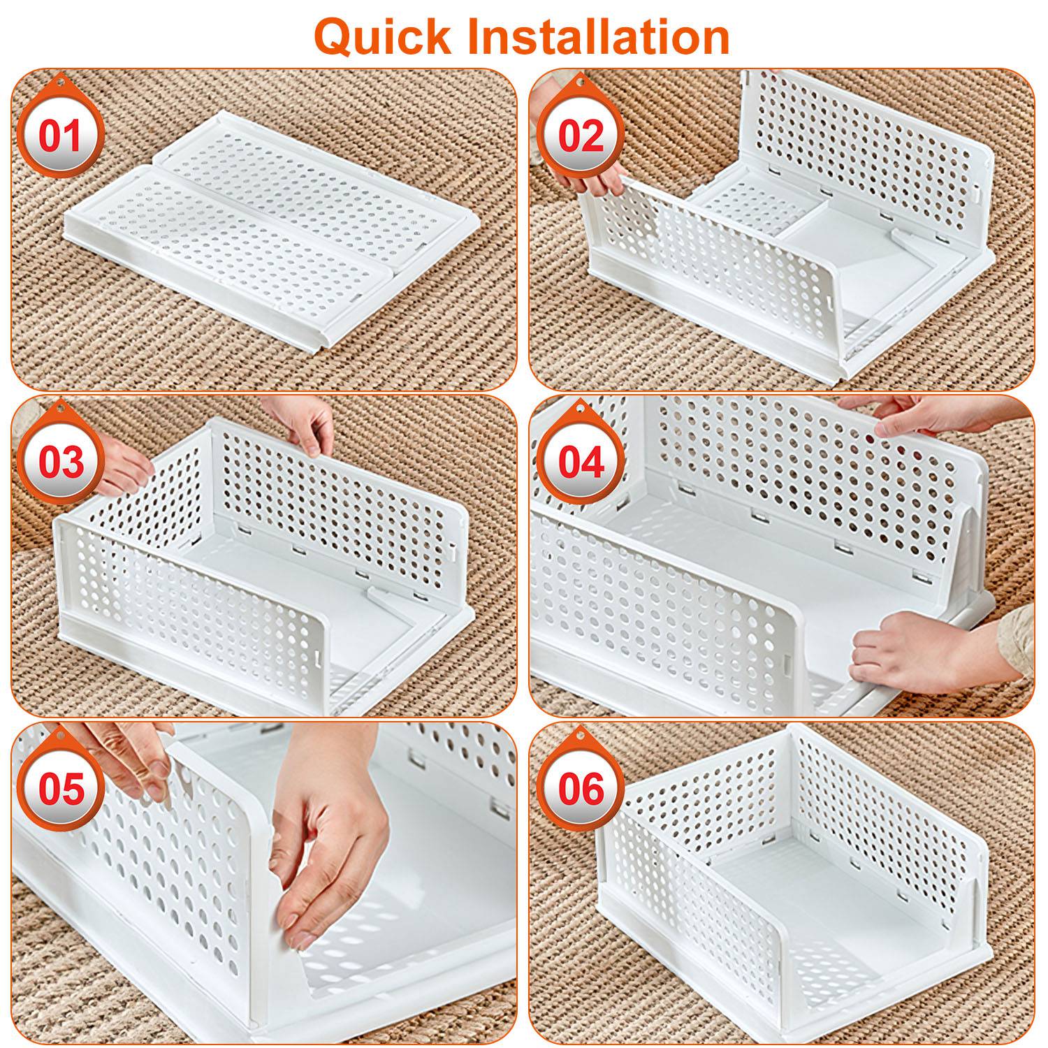 4 Packs Plastic Storage Box With Slide Rail Stackable  For Living Room Bedroom Wardrobe
