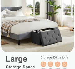 Storage Ottoman With Thicker Foam Padded Seat, Folding Foot Rest For Living Room End Of Bed Bench