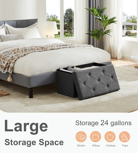 Storage Ottoman With Thicker Foam Padded Seat, Folding Foot Rest For Living Room End Of Bed Bench