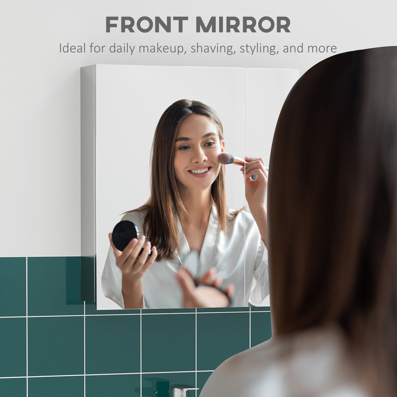 Wall Mounted Bathroom Medicine Cabinet with Hinged Door Storage Shelves for Living Room and Laundry Room Silver