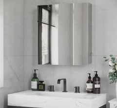 Wall Mounted Bathroom Medicine Cabinet with Hinged Door Storage Shelves for Living Room and Laundry Room Silver