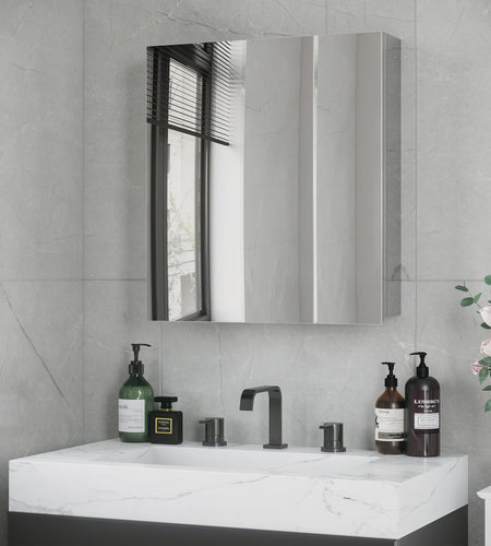 Wall Mounted Bathroom Medicine Cabinet with Hinged Door Storage Shelves for Living Room and Laundry Room Silver