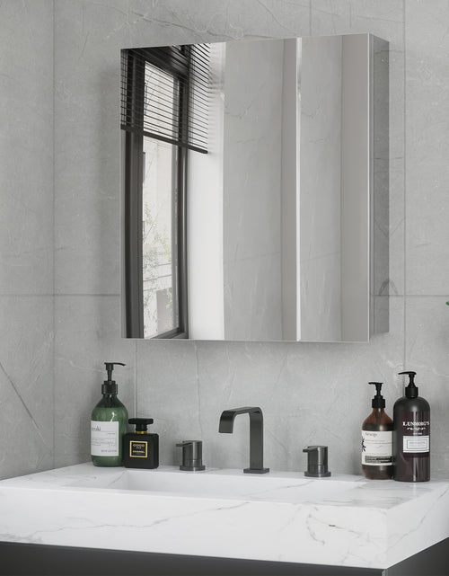 Load image into Gallery viewer, Wall Mounted Bathroom Medicine Cabinet with Hinged Door Storage Shelves for Living Room and Laundry Room Silver
