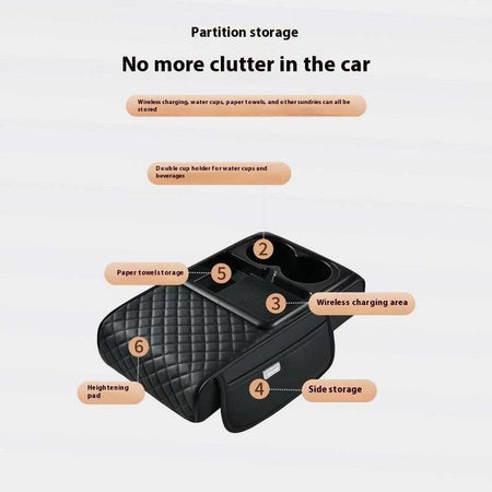 Automobile Armrest Box Cover Smart Wireless Charging Multifunctional Fast Charging Tissue Storage Box Water Cup Holder