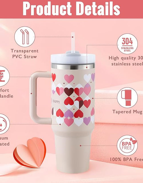 Load image into Gallery viewer, 40 Oz Tumbler With Handle Straw Insulated, Stainless Steel Spill Proof Vacuum Coffee Cup Tumbler With Lid Tapered Mug Gifts For Valentine Lover Suitable For Car Gym Office Travel
